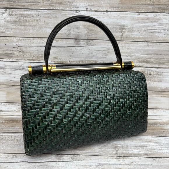 Rodo Handbags - VTG Rodo Lacquered Wicker Basket Box Purse Green Framed Retro 50s 60s Italian